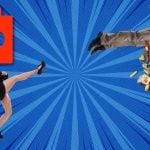 comic of women kicking man into air