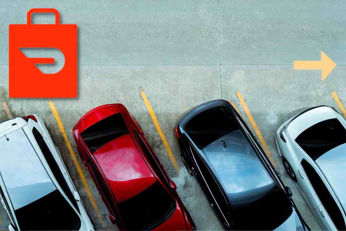 overhead view of cars in a parking lot